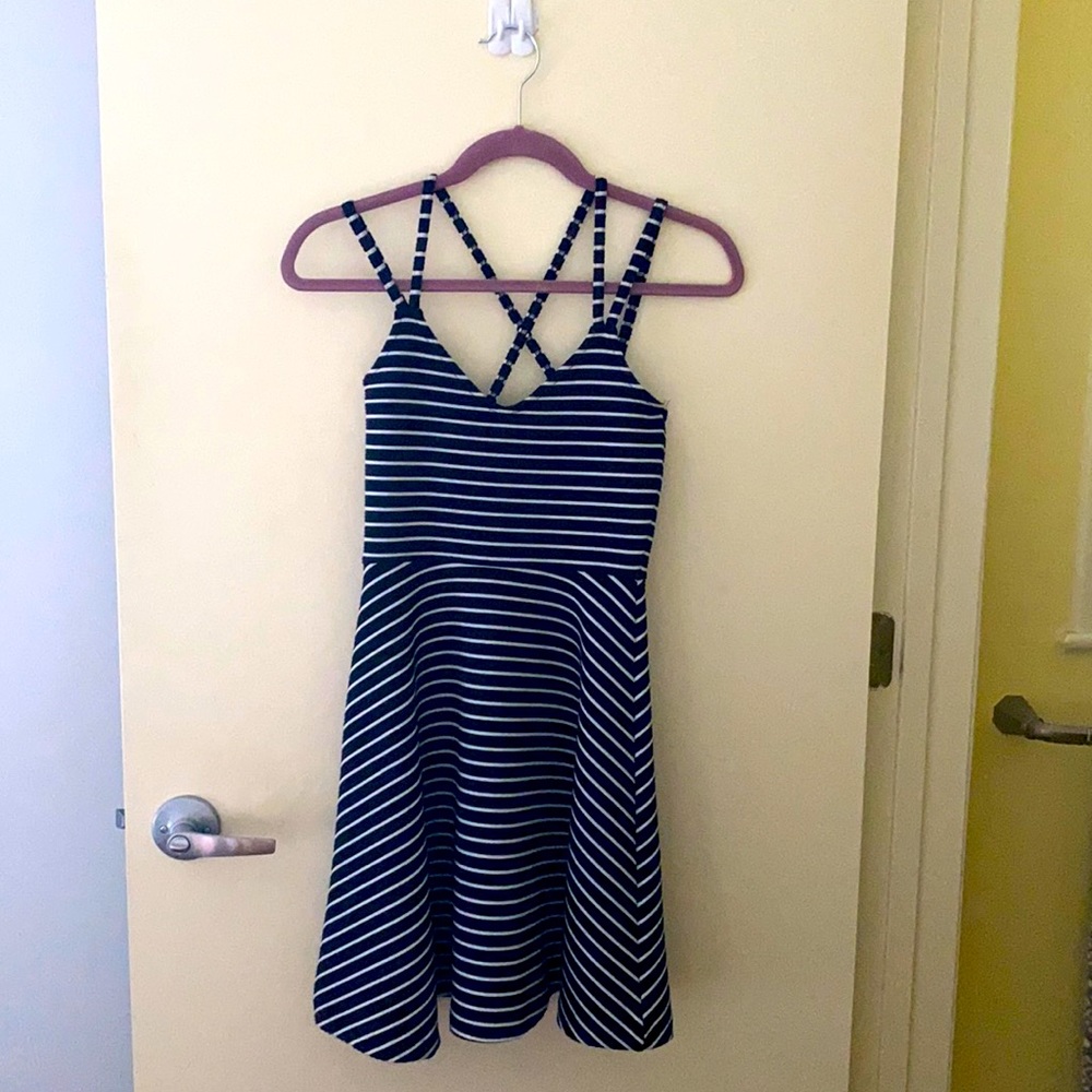 Navy blue and white stripe French Connection dress